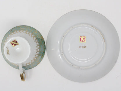 Teacup and Saucer, Napcoware, Iridescent, Aqua Blue, Vintage