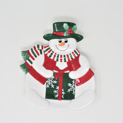 Serving Plate, Fitz and Floyd, Holiday Snowman, Canape Dish, Porcelain