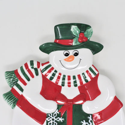 Serving Plate, Fitz and Floyd, Holiday Snowman, Canape Dish, Porcelain