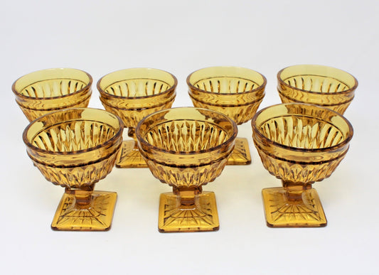 Champagne / Tall Sherbet, Indiana Glass, Mt Vernon Amber, Set of 7, Vintage