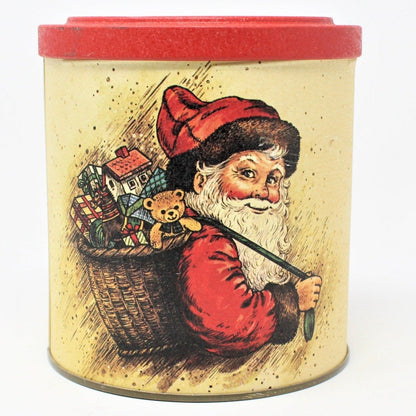 Gift Tin / Cookie Tin, Santa with Toy Basket, Potpourri Press, Vintage