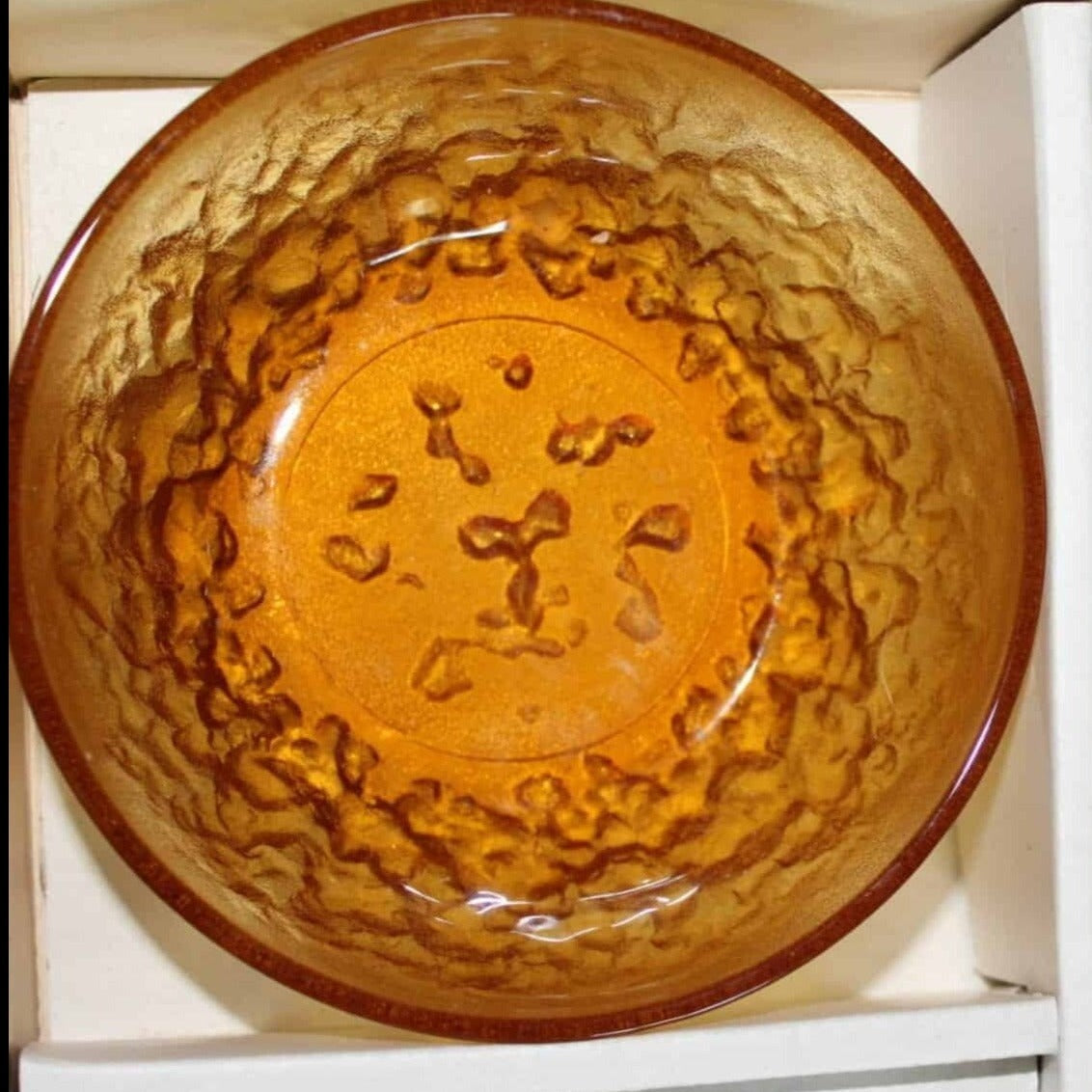 Fruit / Dessert Bowls, Toyo, Amber Glass with Forks, Vintage