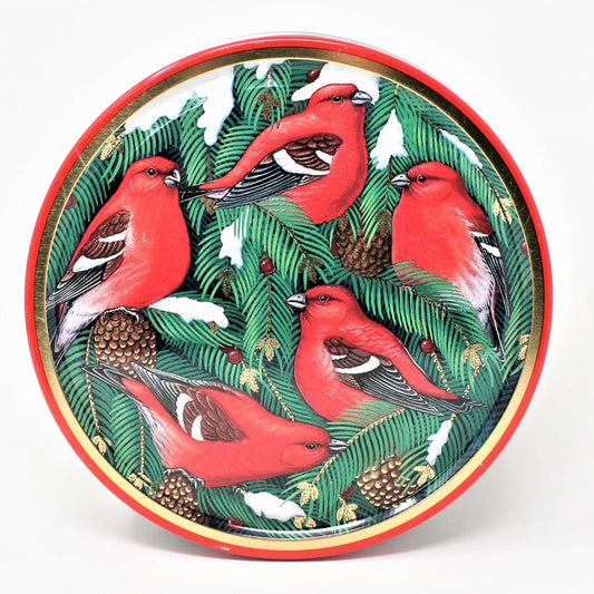 Gift Tin / Cookie Tin, Christmas Scarlet Tanagers, Red Birds, Vintage