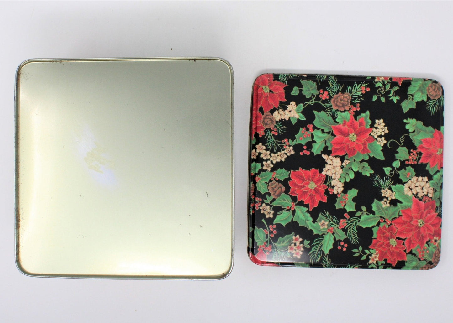 Gift Tin / Cookie Tin, Christmas Poinsettias, Square