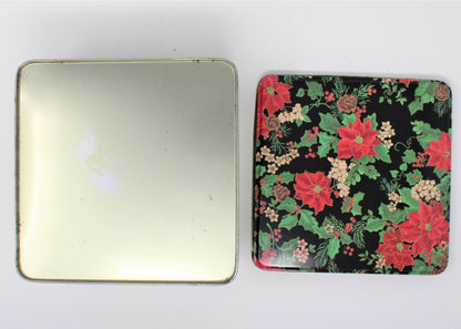 Gift Tin / Cookie Tin, Christmas Poinsettias, Square