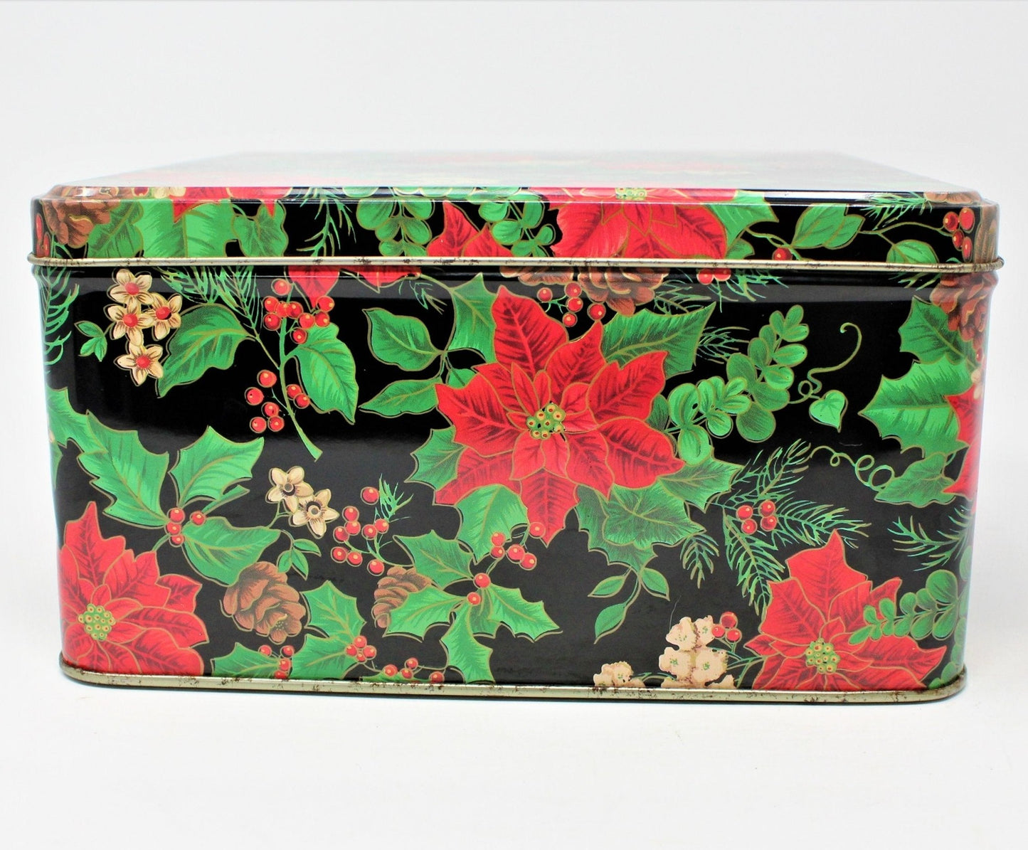 Gift Tin / Cookie Tin, Christmas Poinsettias, Square