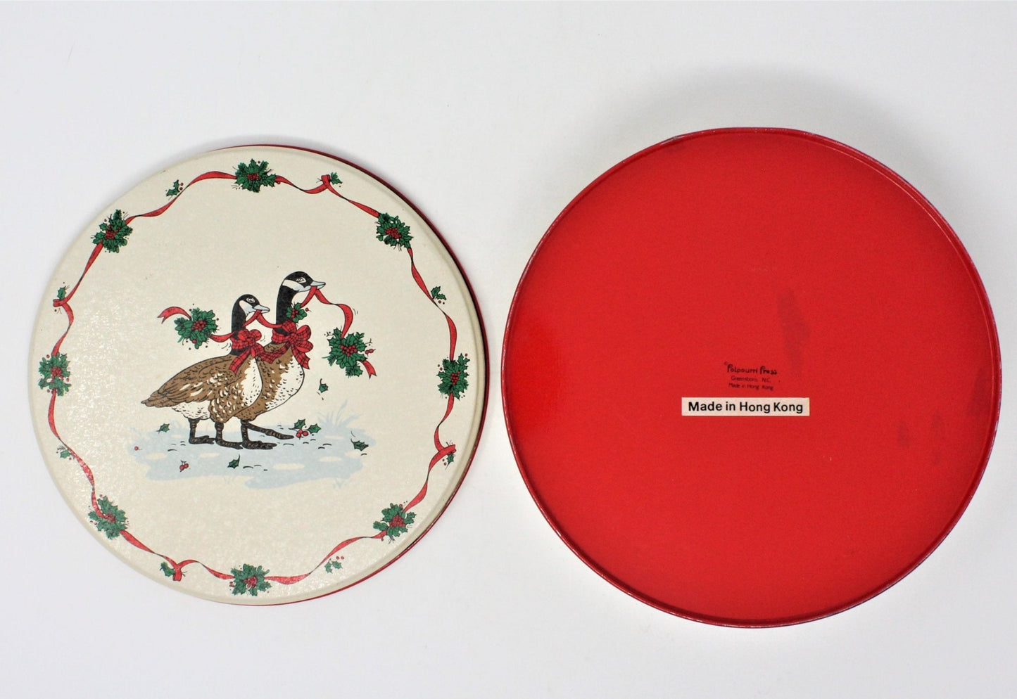 Gift Tin / Cookie Tin, Potpourri Press, Christmas Geese & Holly, Vintage
