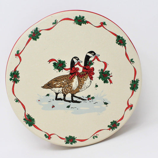 Gift Tin / Cookie Tin, Potpourri Press, Christmas Geese & Holly, Vintage