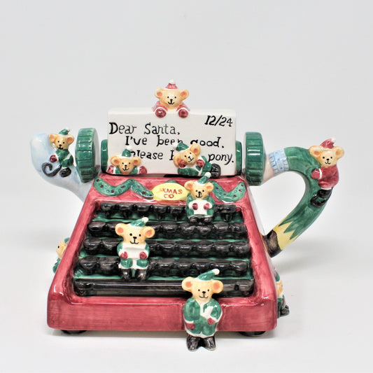 Teapot, Cardinal Inc, Christmas Typewriter, Letter to Santa, Ceramic, Vintage