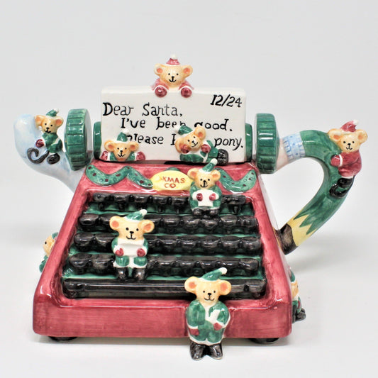 Teapot, Cardinal Inc, Christmas Typewriter, Letter to Santa, Ceramic, Vintage