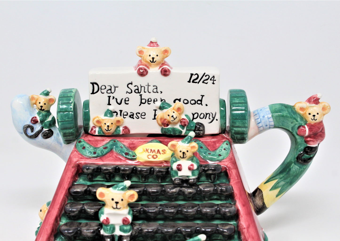 Teapot, Cardinal Inc, Christmas Typewriter, Letter to Santa, Ceramic, Vintage
