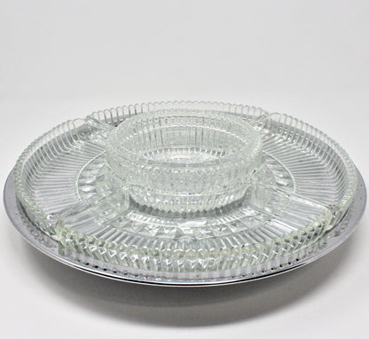Lazy Susan: Kromex Chrome Plated Divided Serving Tray with Glass Inserts, USA, Vintage 1957 - SOLD