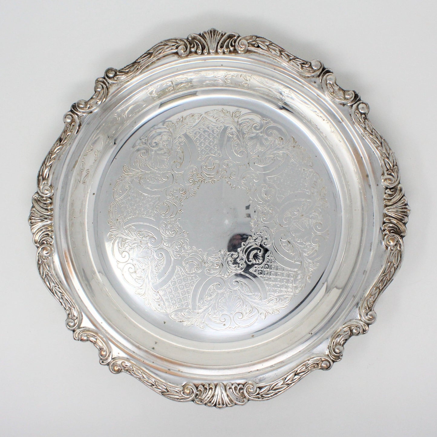 Pie Server, Sheridan Silver Co, English Scroll, Silver Plate Tray, 12", Vintage