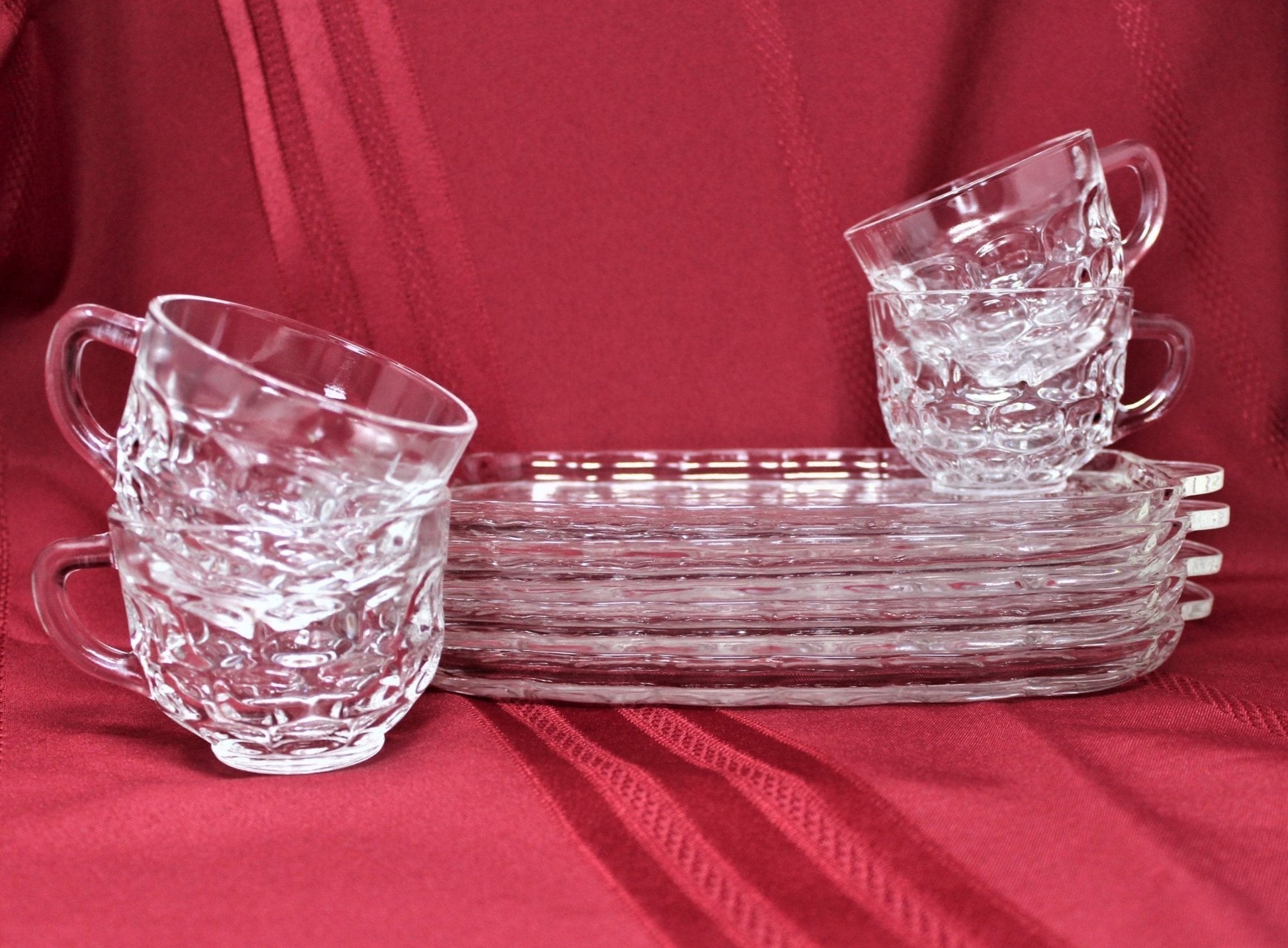 Vintage Snack Dish/tea Cup Set Iridescent Glass Carnival Glass Kitchen Ware  Snack Tray Serving Dish 