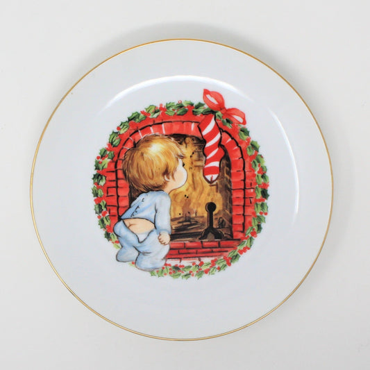 Plate, Jasco, Christmas Little Boy by Fireplace, Vintage