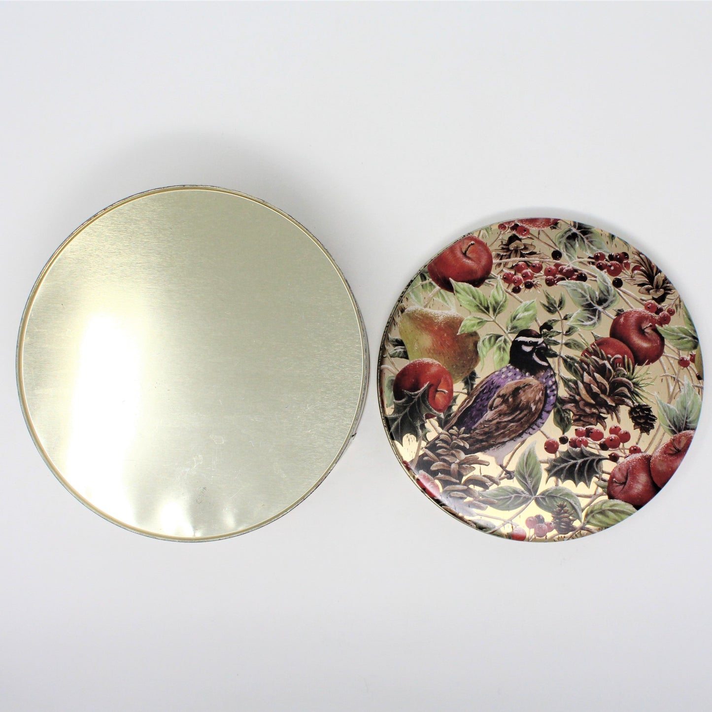 Gift Tin / Cookie Tin, Holiday Partridge on a Pear Tree, Round, Vintage