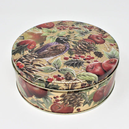 Gift Tin / Cookie Tin, Holiday Partridge on a Pear Tree, Round, Vintage