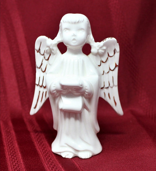 Figurine, Holland Mold, Choir Angel, White and Gold Porcelain, Vintage