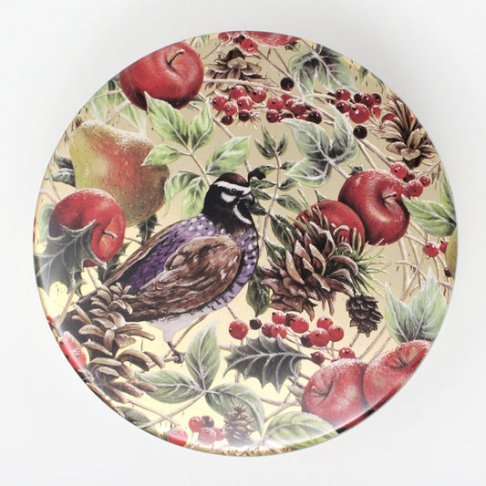 Gift Tin / Cookie Tin, Holiday Partridge on a Pear Tree, Round, Vintage