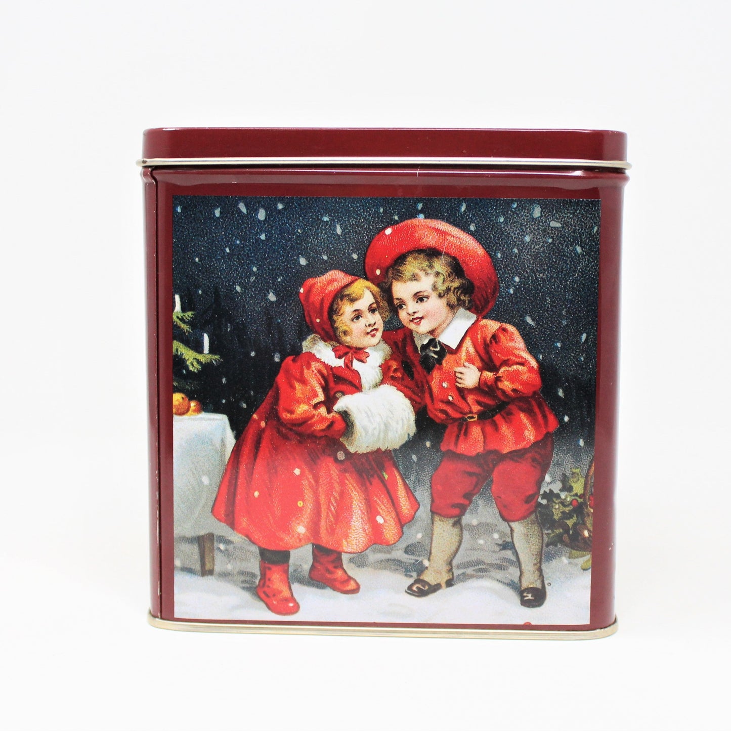 Gift Tin / Candy Tin, Christmas Victorian Children, Square, 5" Tall