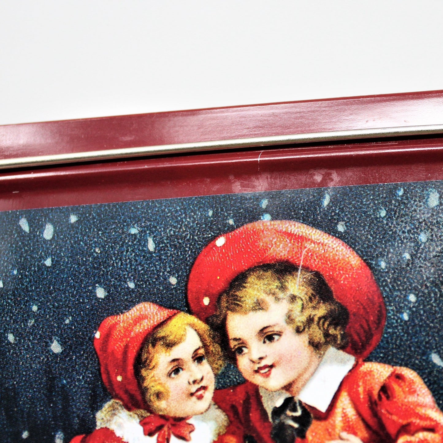 Gift Tin / Candy Tin, Christmas Victorian Children, Square, 5" Tall
