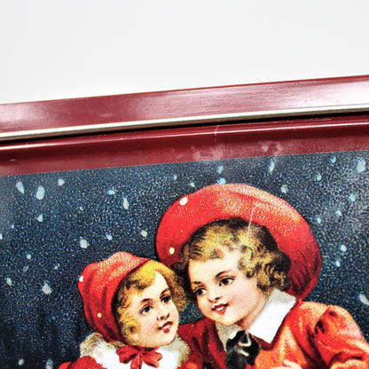 Gift Tin / Candy Tin, Christmas Victorian Children, Square, 5" Tall