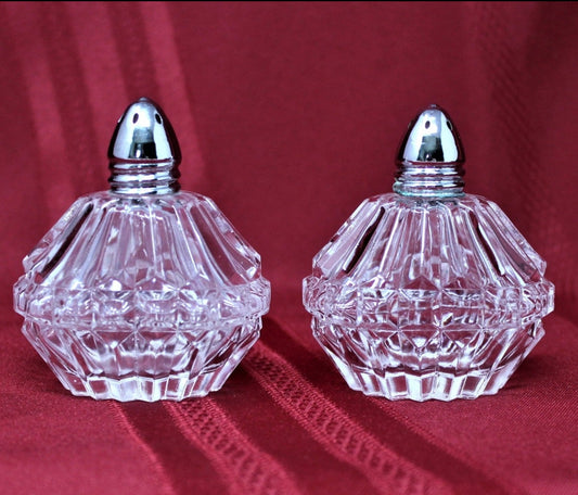 Salt and Pepper Shakers, Cut Glass Ribbed, Vintage