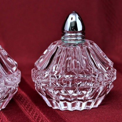 Salt and Pepper Shakers, Cut Glass Ribbed, Vintage