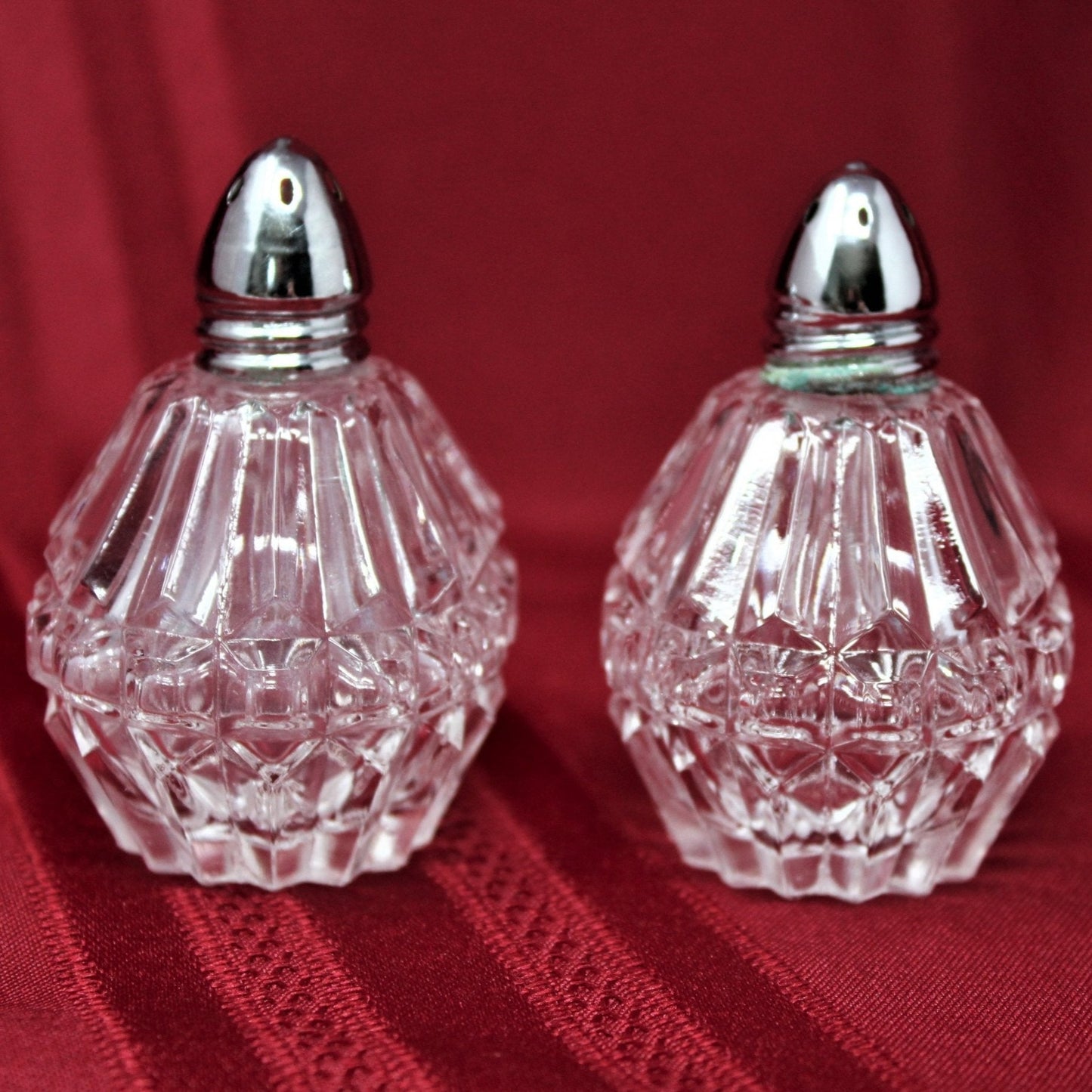 Salt and Pepper Shakers, Cut Glass Ribbed, Vintage