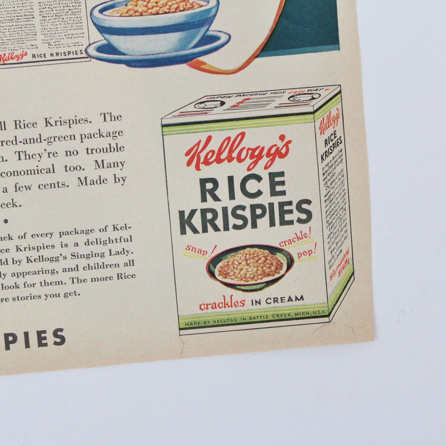 Advertisement, Kellogg's Rice Krispies, Cat, Dog, Pig, 1935, Original Magazine Ad, Vintage