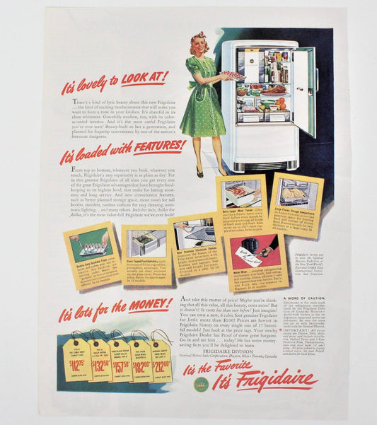 Vintage Advertisement, Frigidaire 1940
