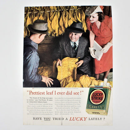 Advertisement, Lucky Strike, 1940, Prettiest Leaf..., Original Magazine Ad, Vintage