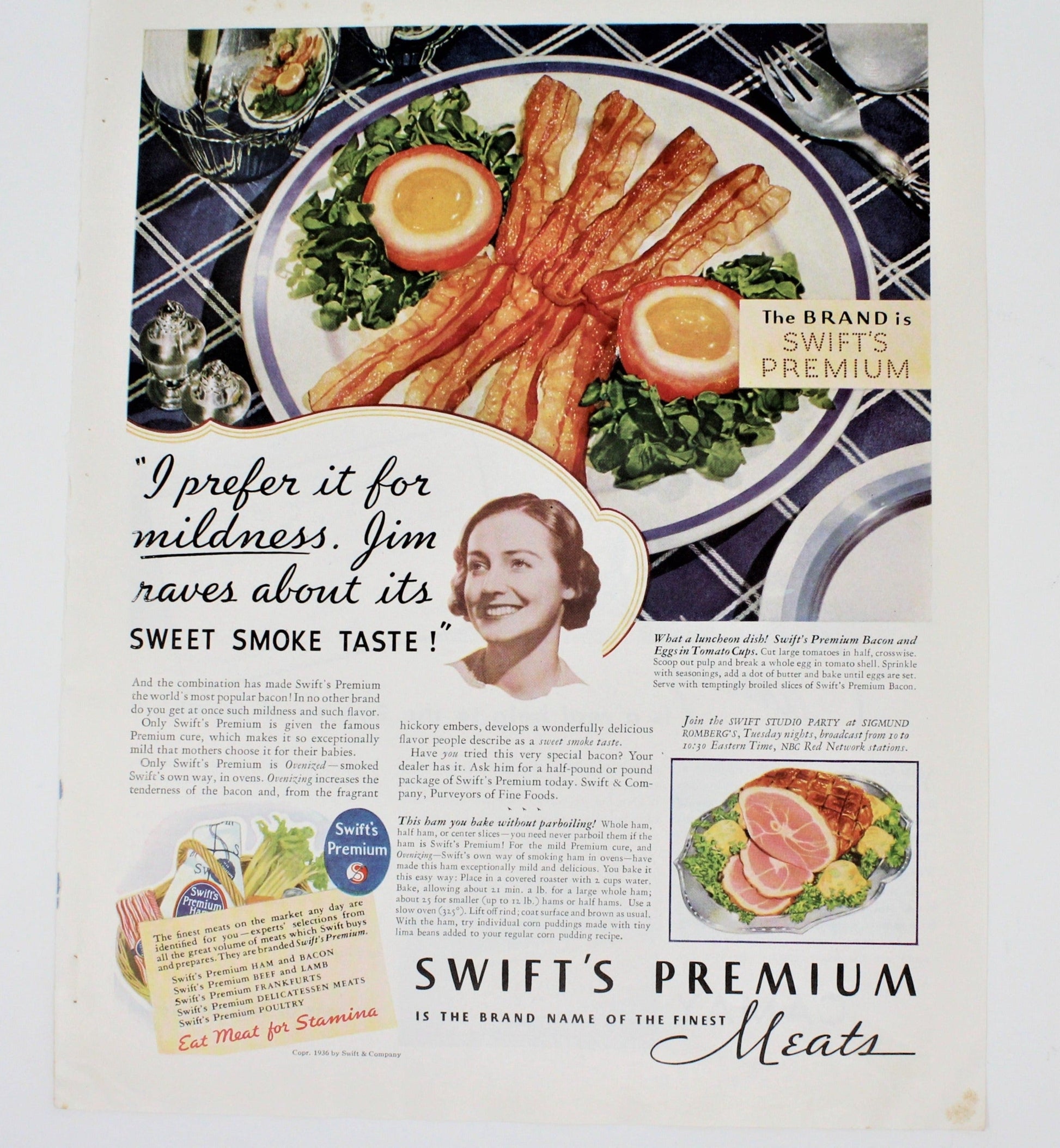 Swift's Premium Meats Vintage Advertisement, 1938