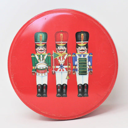 Gift Tin / Cookie Tin, Christmas Toy Soldiers, Round, Vintage