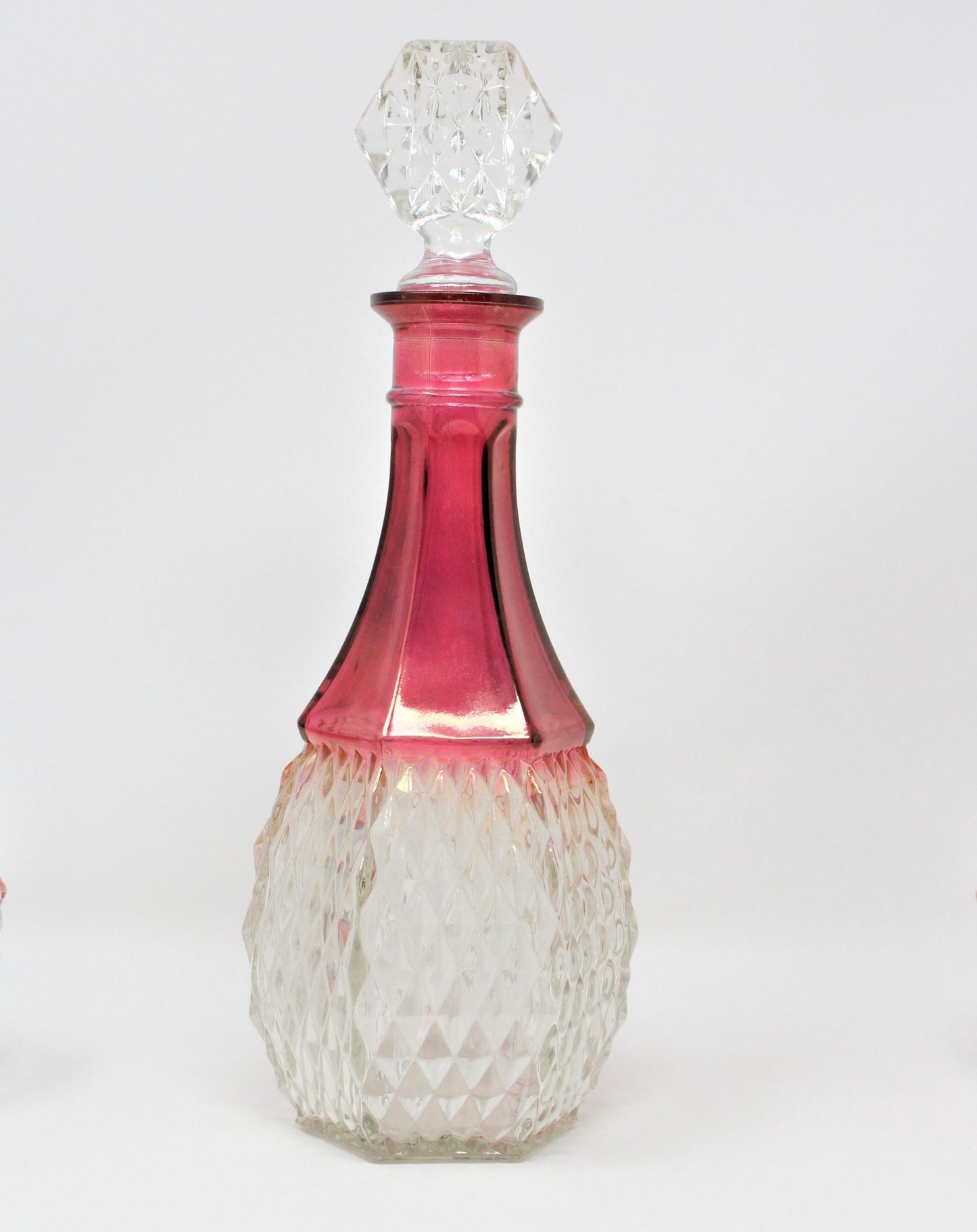 Vintage Decanter with Stopper.   Indiana Glass Diamond Point Ruby 
