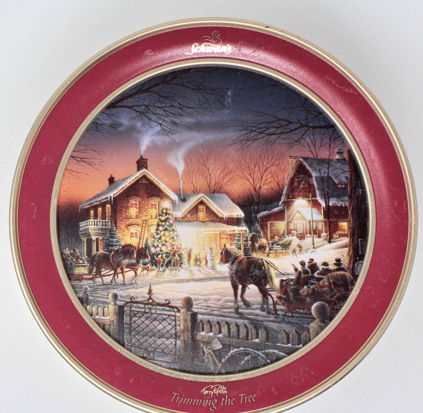 Gift Tin / Cookie Tin, Schwan's, Trimming The Tree, Terry Redlin, 2003