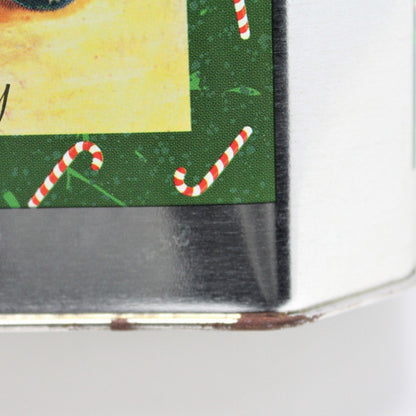 Gift Tin / Cookie Tin, Joy Teddy Bear & Candy Canes, Square