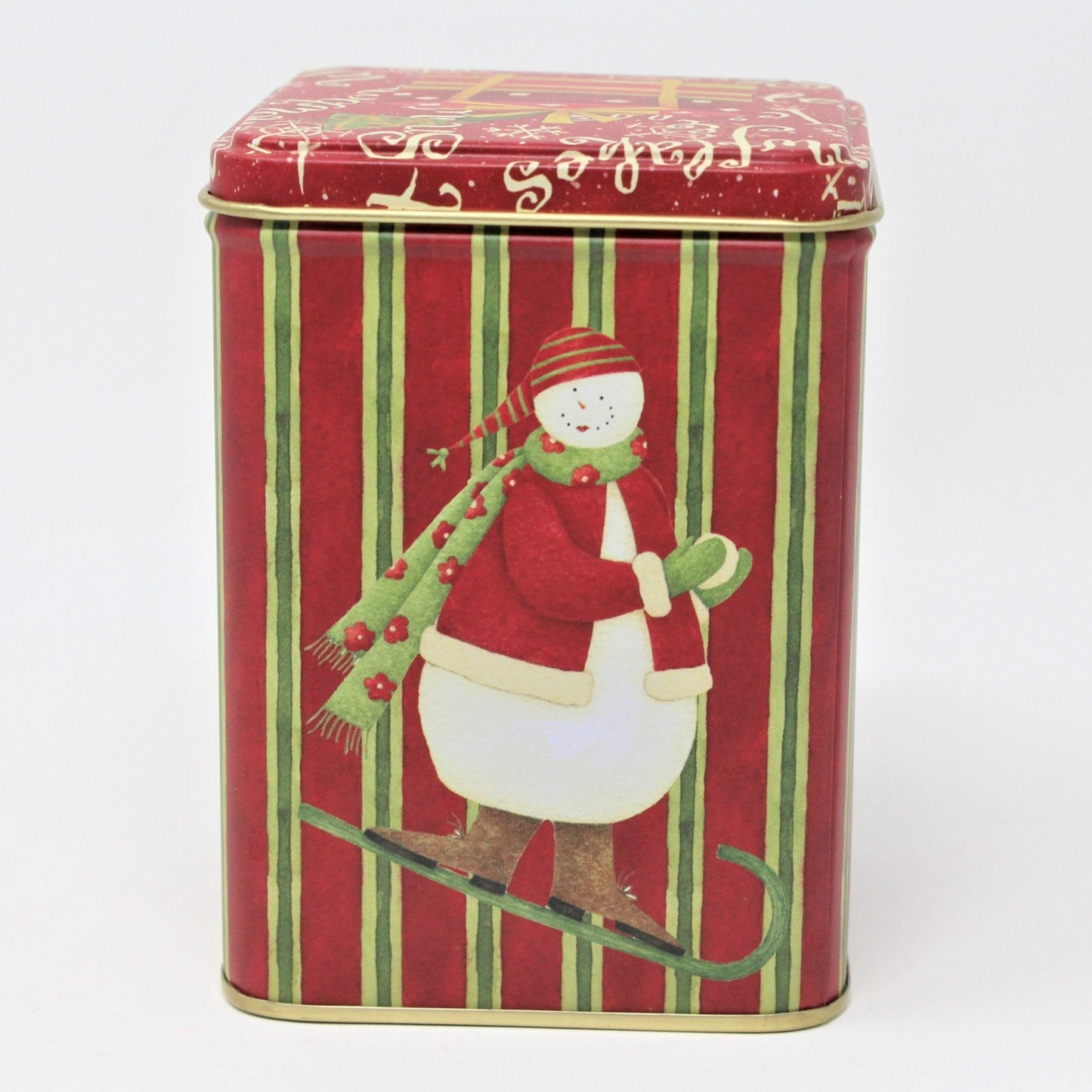 Gift Tin / Candy Tin, Christmas Snowmen by Debbie Mumm, Square, 5" Tall