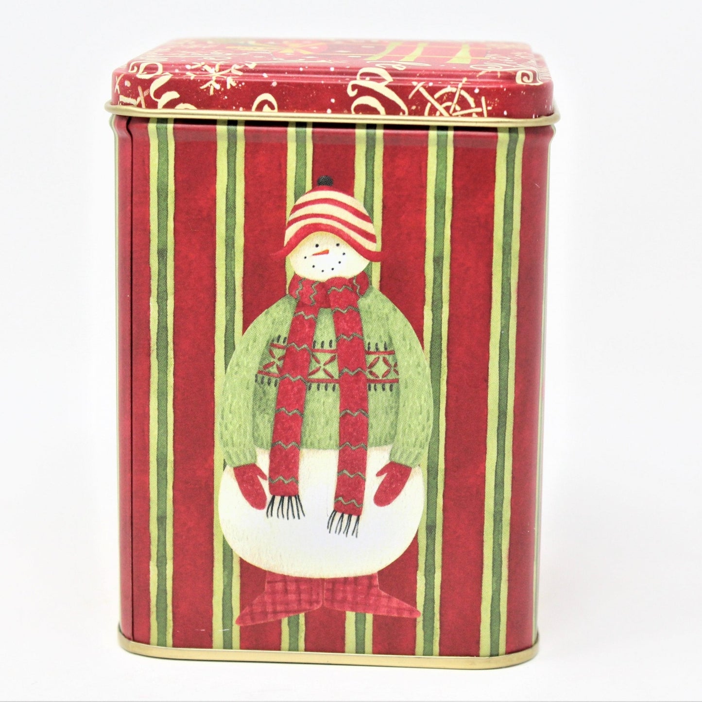 Gift Tin / Candy Tin, Christmas Snowmen by Debbie Mumm, Square, 5" Tall