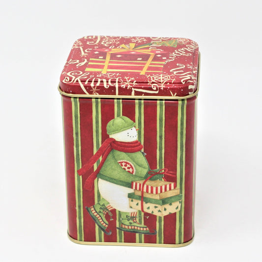 Gift Tin / Candy Tin, Christmas Snowmen by Debbie Mumm, Square, 5" Tall