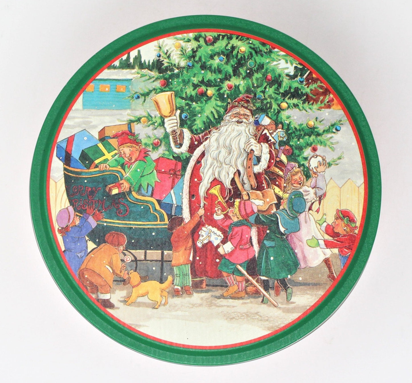 Gift Tin / Candy Tin, Wang's International, Santa with Elves & Children, Vintage