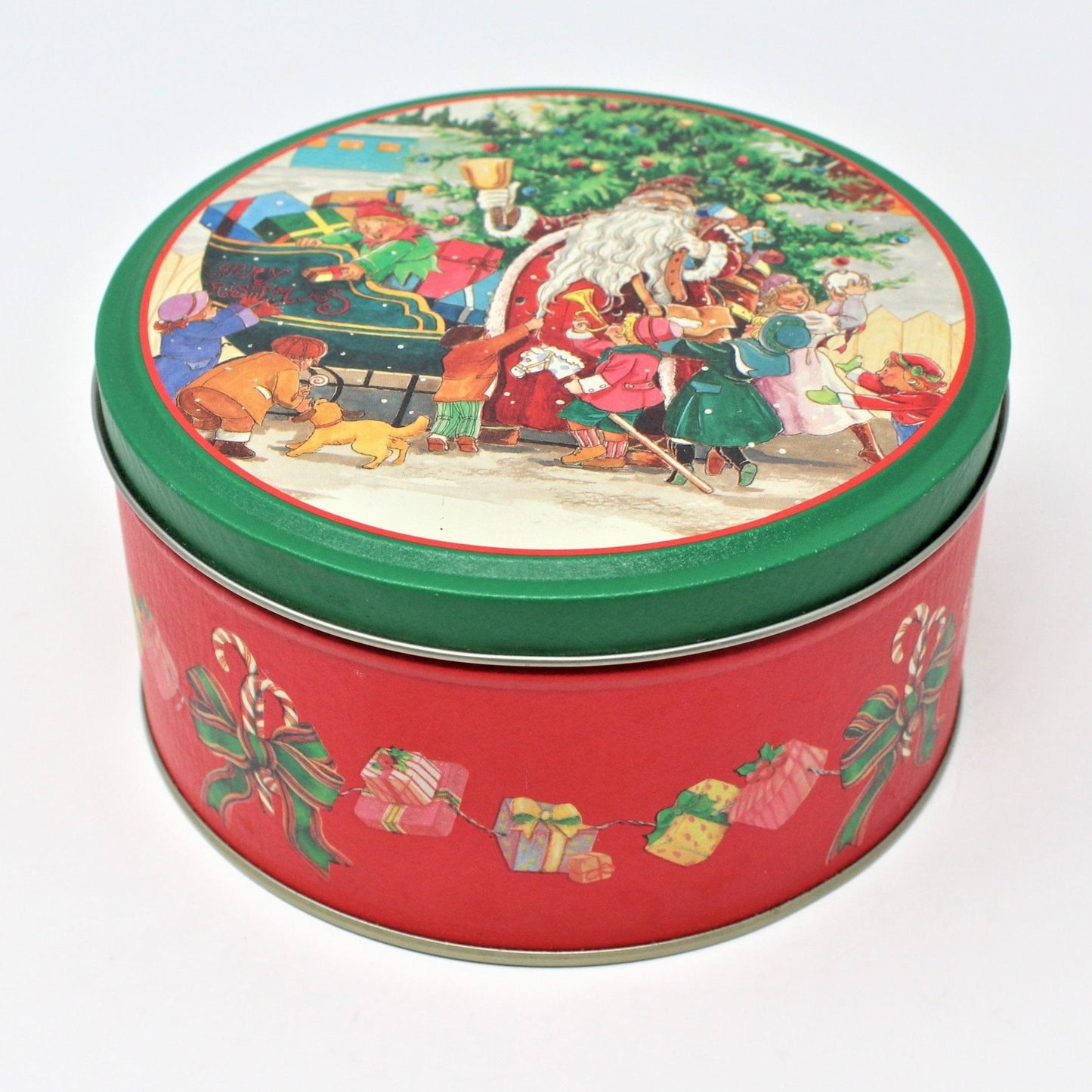 Gift Tin / Candy Tin, Wang's International, Santa with Elves & Children, Vintage