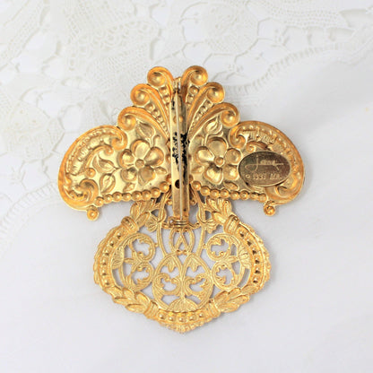 Brooch / Pin, Jane Davis AOL, Angel Gold & White Enamel with Pearl, Signed, Vintage