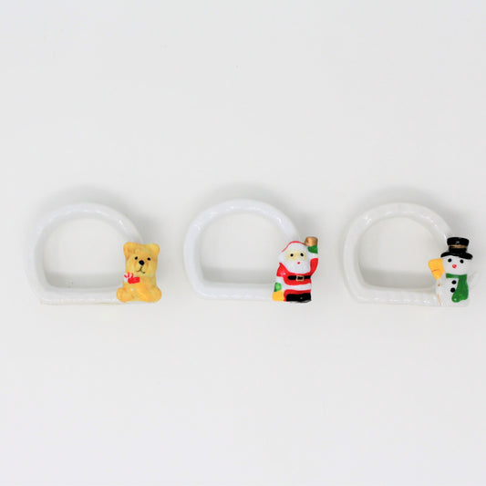 Set of 3,Christmas napkin rings: Santa, Snowman & Teddy Bear, Vintage