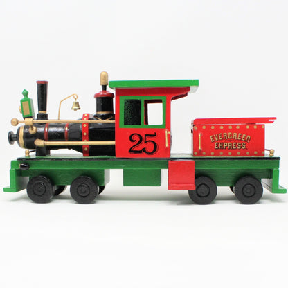 Train, Roman Inc, Christmas Train Locomotive, Musical with Smoke, Wooden, Vintage 12"