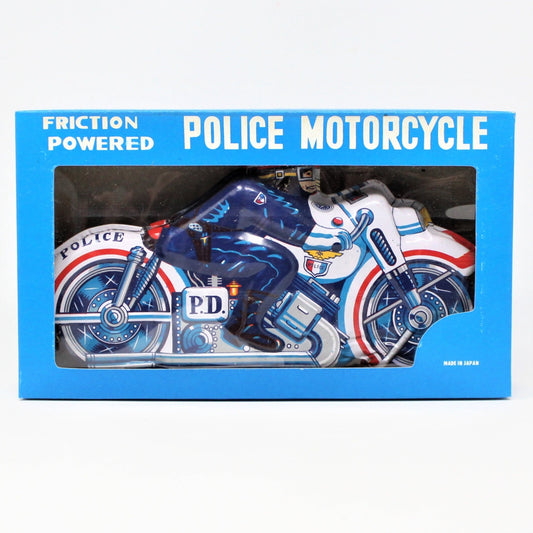 Motorcycle, Police Toy Motorcycle in Original Box, Friction, Tin Litho, NOS, Vintage