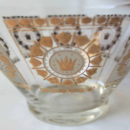 Bowl, English Crown and Shields, MCM Frosted Glass and Gold, Vintage