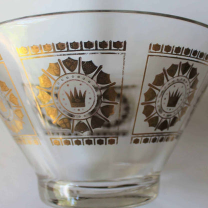 Bowl, English Crown and Shields, MCM Frosted Glass and Gold, Vintage