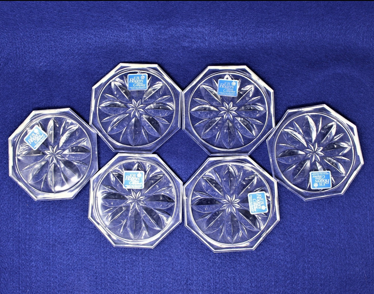 Coasters, F.B. Rogers, Crystal Wine Glass Size, Floral, Set of 6, Vintage