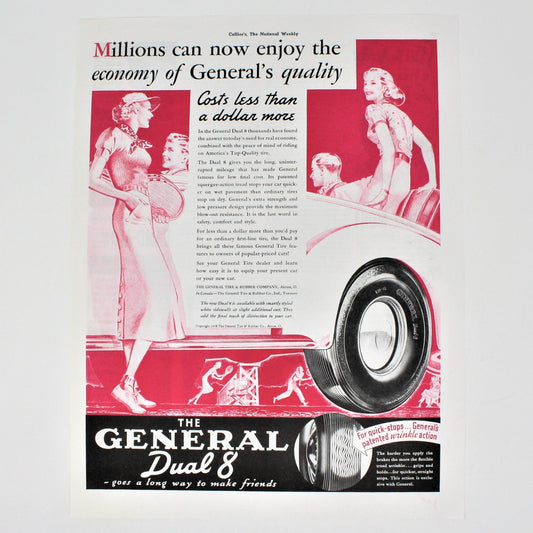 Advertisement, The General Dual 8 Tires, 1938, Original Magazine Ad, Vintage